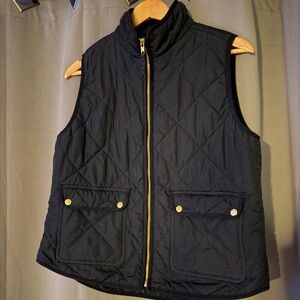 J. Crew Black Quilted Vest with Gold Accents